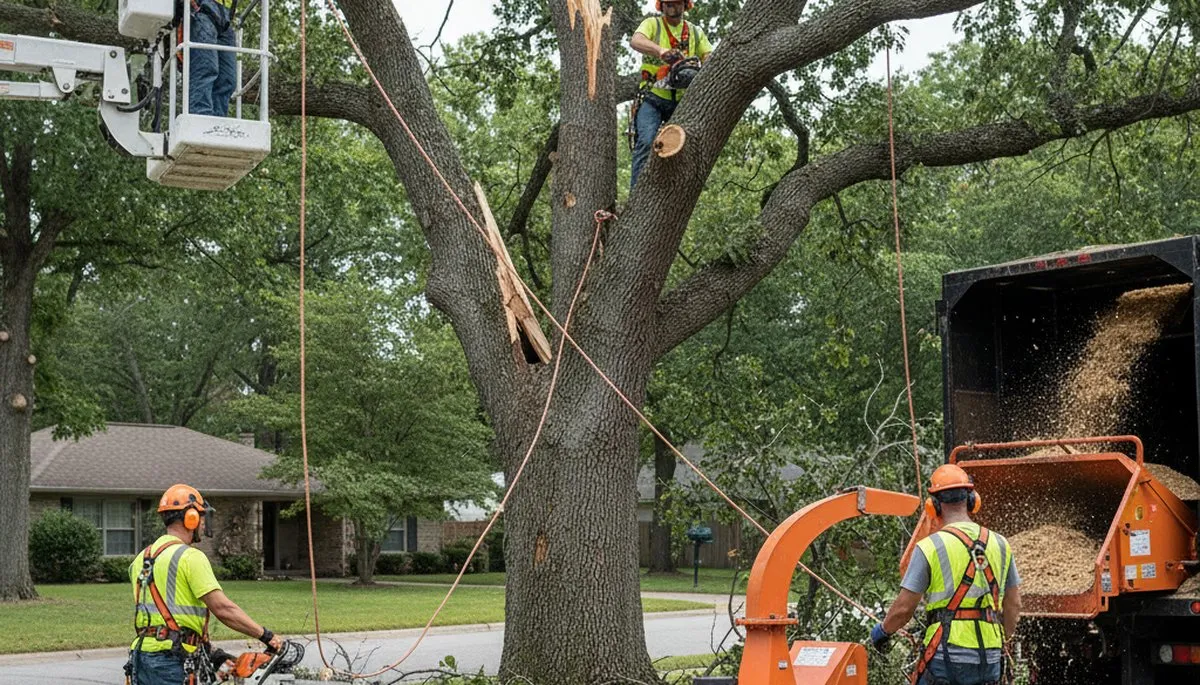 Emergency tree service crew clearing storm-damaged trees in Highland Park, IL