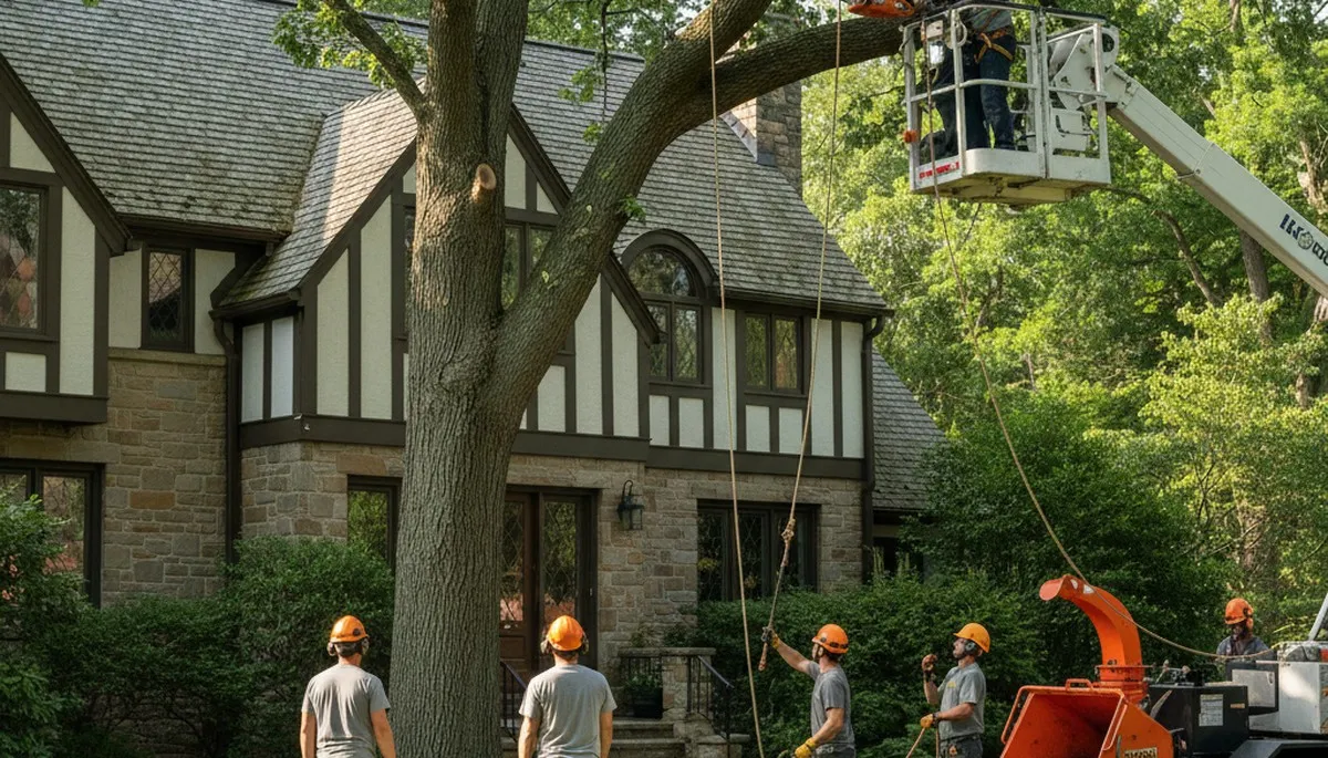 Tree service crew in Highland Park, IL performing professional tree care for a local property