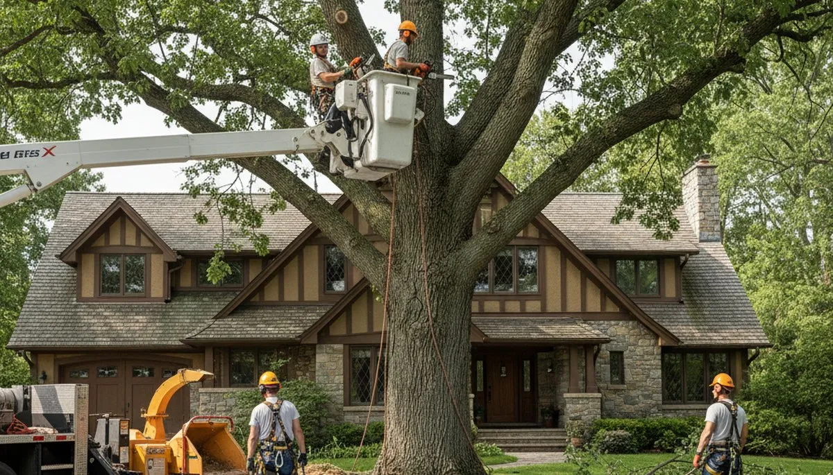 Tree service crew in Highland Park, IL performing professional tree trimming and removal work