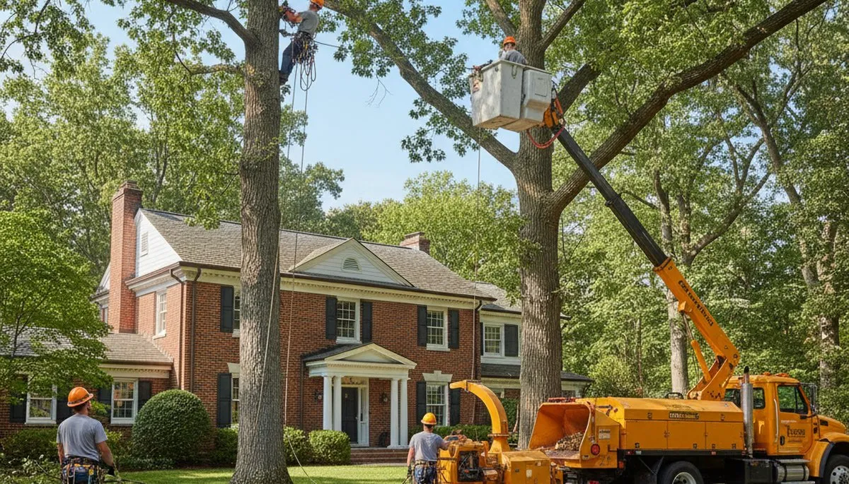Tree service crew in Highland Park, IL performing professional tree care for a local property