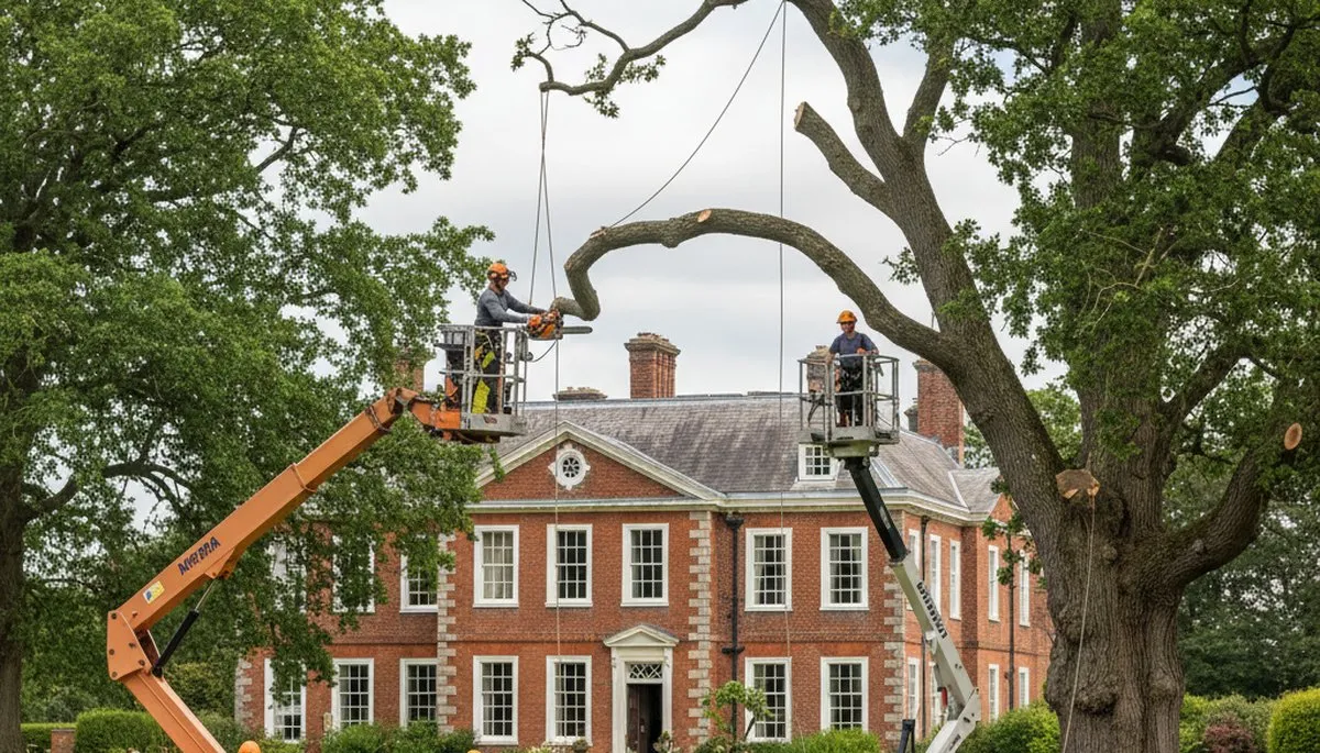 Tree service crew trimming trees in Highland Park, IL for safe, professional property care