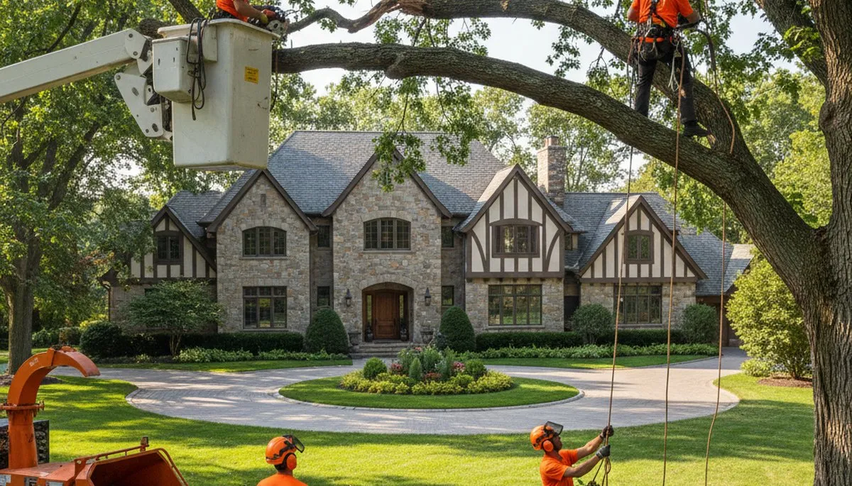 Tree service crew in Highland Park, IL removing a tree for safe, professional property care