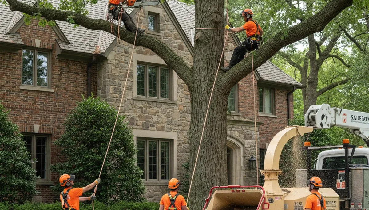 Tree service crew in Highland Park, IL providing professional tree care for residential and commercial properties