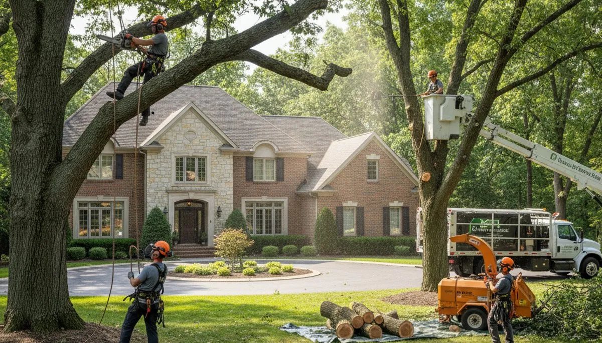 Tree service crew in Highland Park, IL performing professional tree care for a local property