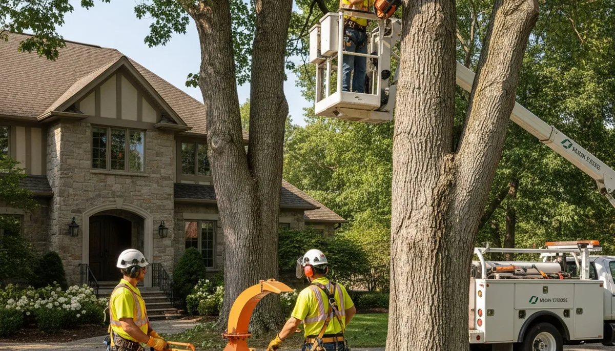 Tree service crew in Highland Park, IL trimming and removing trees for local property care